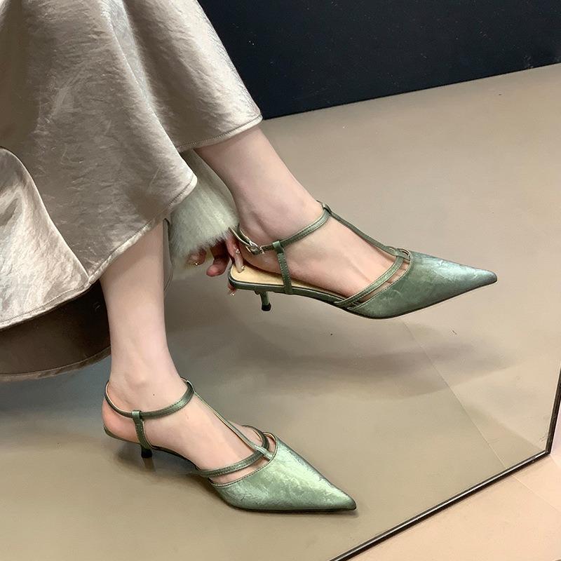 Thin heel bag head sandals female niche design commuter fairy spring and summer pointed middle heel single shoes