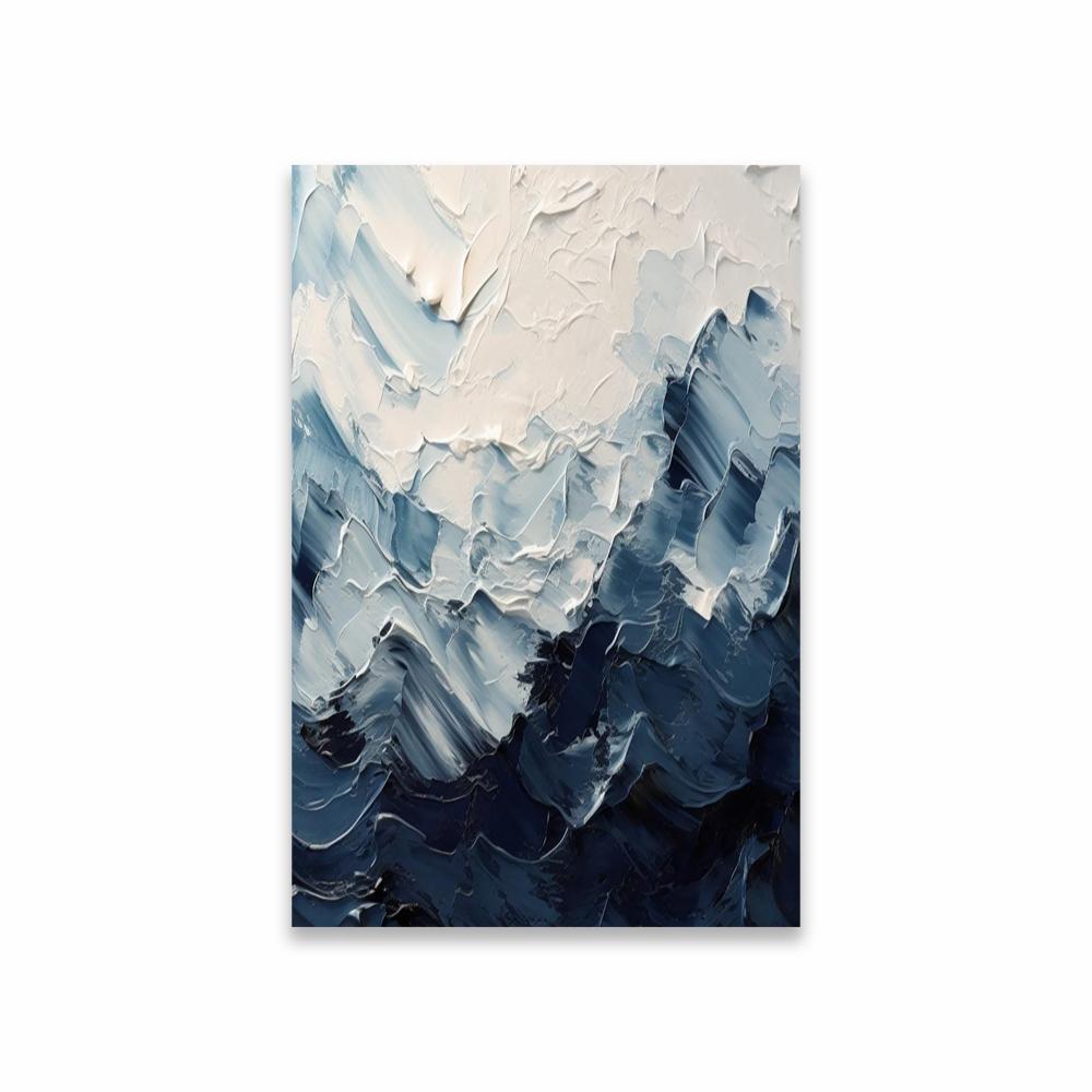 Large Dark Blue Minimalist Texture Abstract Canvas Painting Prints Blue and White Sea Painting Wave Texture Prints Seascape Art 21X30CMNo Framed