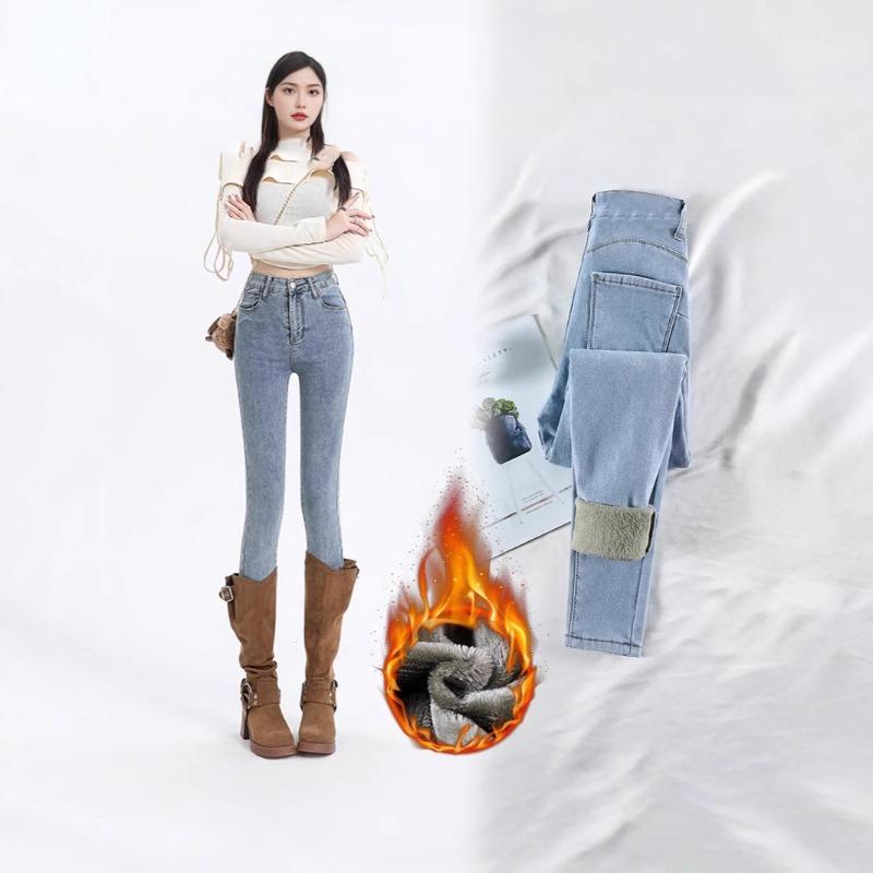Fleece and Thickened Jeans Women's New High-waisted Pants, Warm and Velvet Outer Wear Integrated Velvet Autumn and Winter New Pants