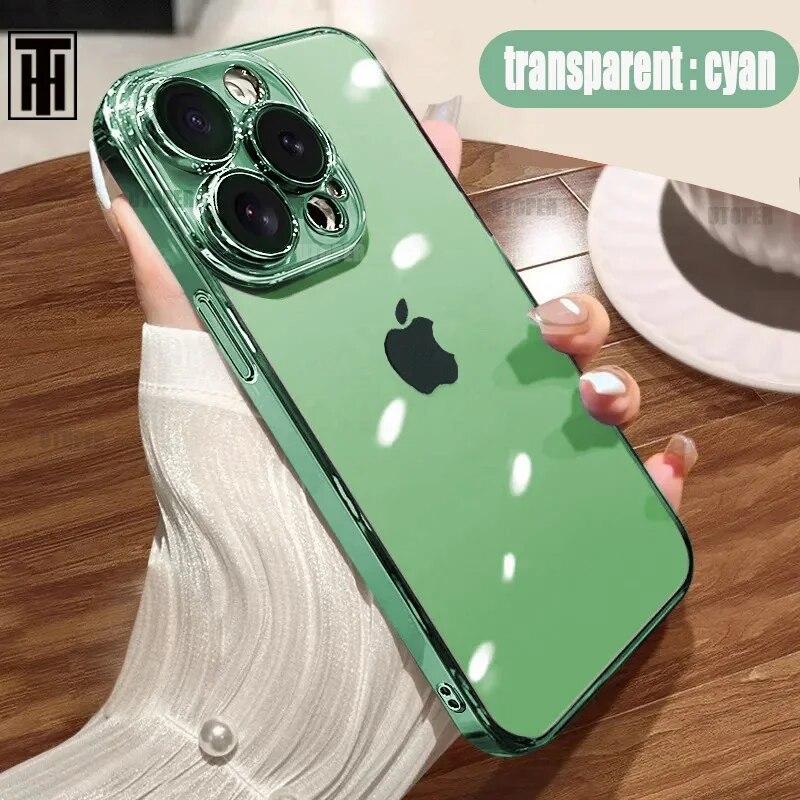Luxury Transparent Primary Colours Phone Case For IPhone 15 14 11 12 13 14 Pro Max Mini XS X Plus Plating Frame Protective Cover
