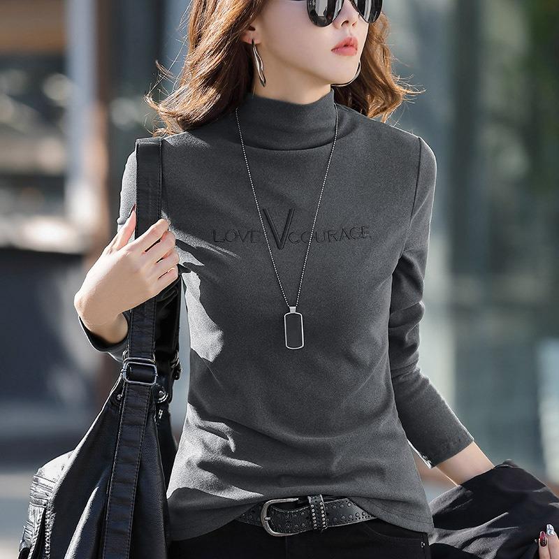 Women's 3XL Top Black German Velvet Turtleneck Plus Velvet Bottoming Shirt Autumn and Winter Versatile Thickened Long-sleeved T-shirt