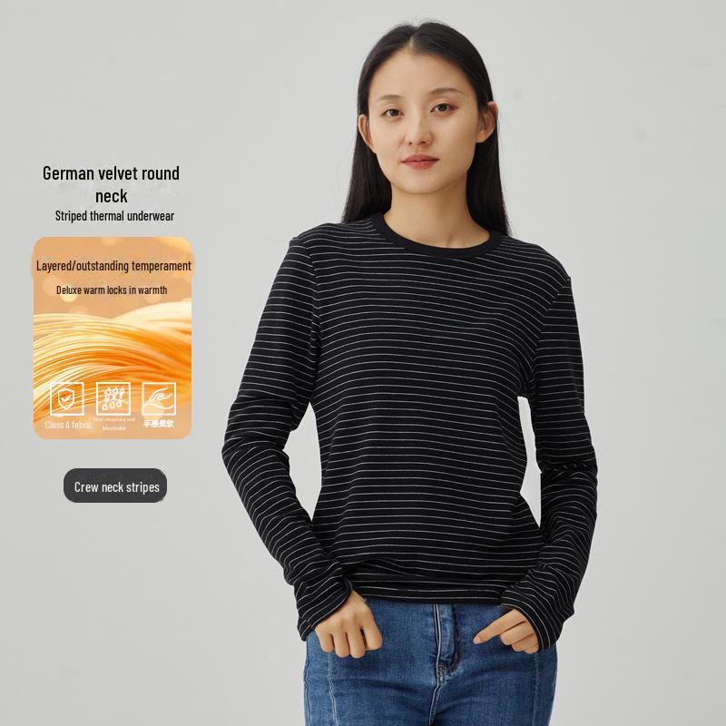 

Женская полосатая водолазка из бархата - черно-белая, плотный теплый базовый слой для осени/зимы M (suggested weight 40-50 kg)