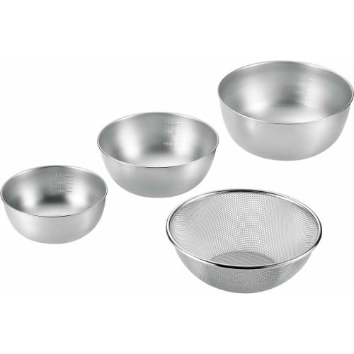 Yokoyama SUSEga Strong Mesh Strainer 4-Piece Set (22cm Strainer & 15cm, 18cm, and 21cm Bowls) SUS-Z1000