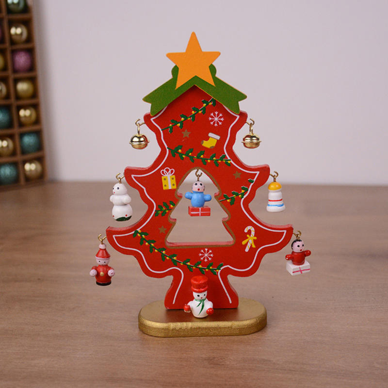 Delicate Wooden Christmas Tree Desktop Decoration Mini Office Bedroom Artificial Christmas Tree Statue Ornament