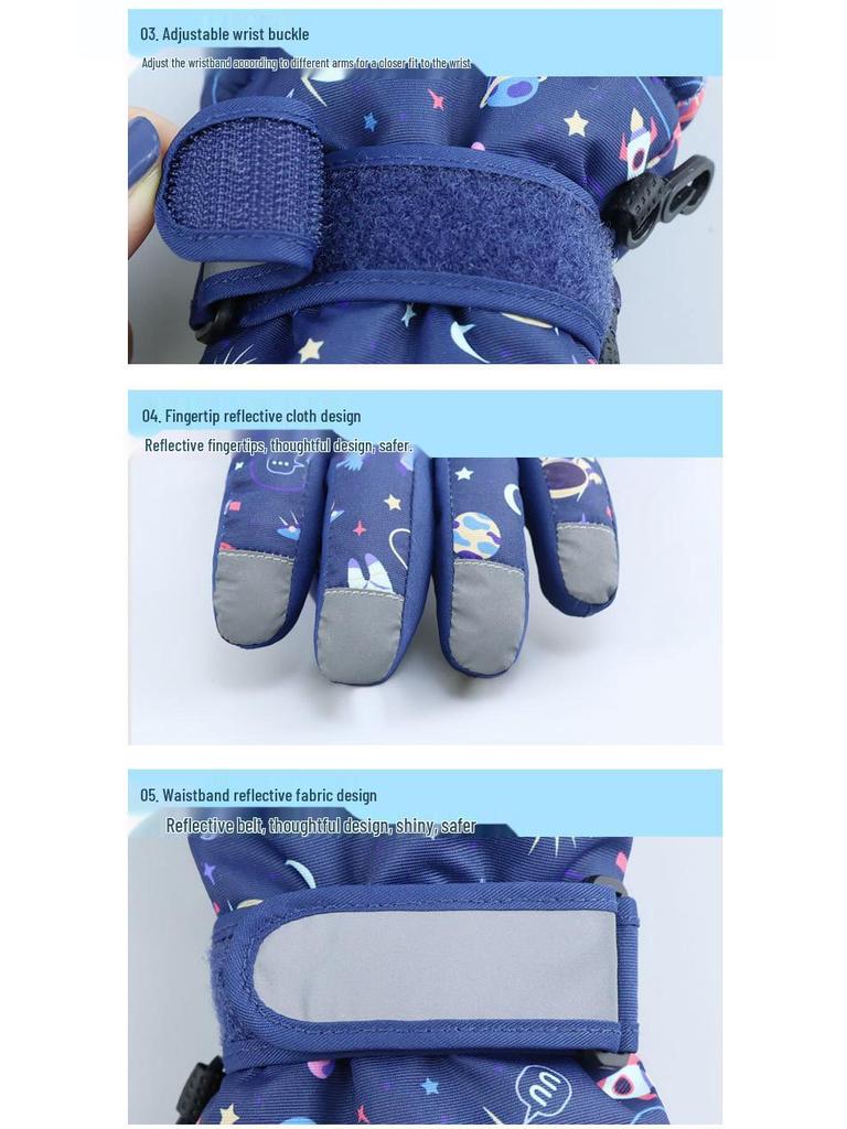 Kinder Winter Skihandschuhe: Warme, Verdickte, Cartoon-Design, Fünffingerhandschuhe für Jungen und Mädchen.