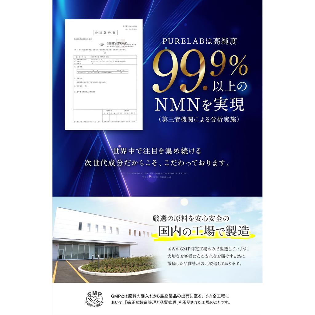 PURELAB NMN Supplement 60,000mg (approximately 333mg Per Tablet) Made In Japan MSM [Liposomal NMN Formulation] High Purity 99% or More Manufactured