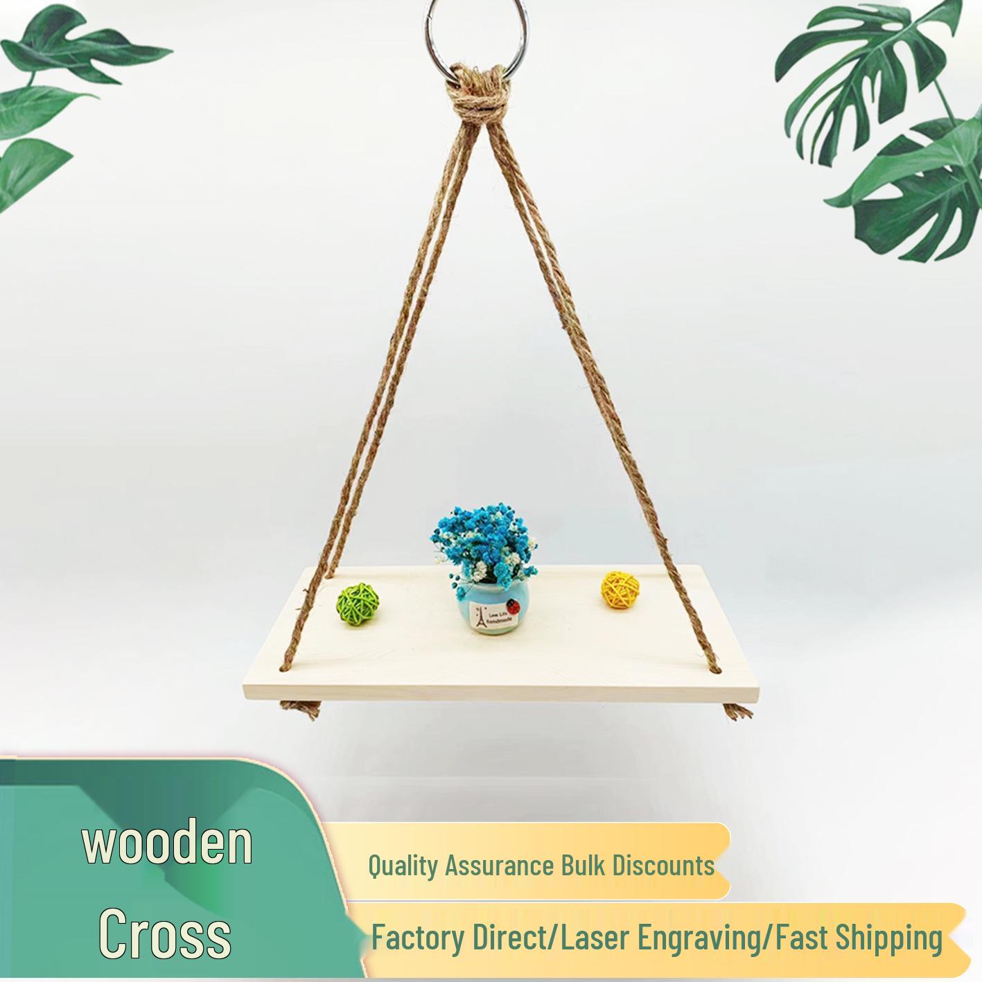 

Настенная деревянная полка с подвесной веревкой для цветочных горшков и украшений 35*14CM