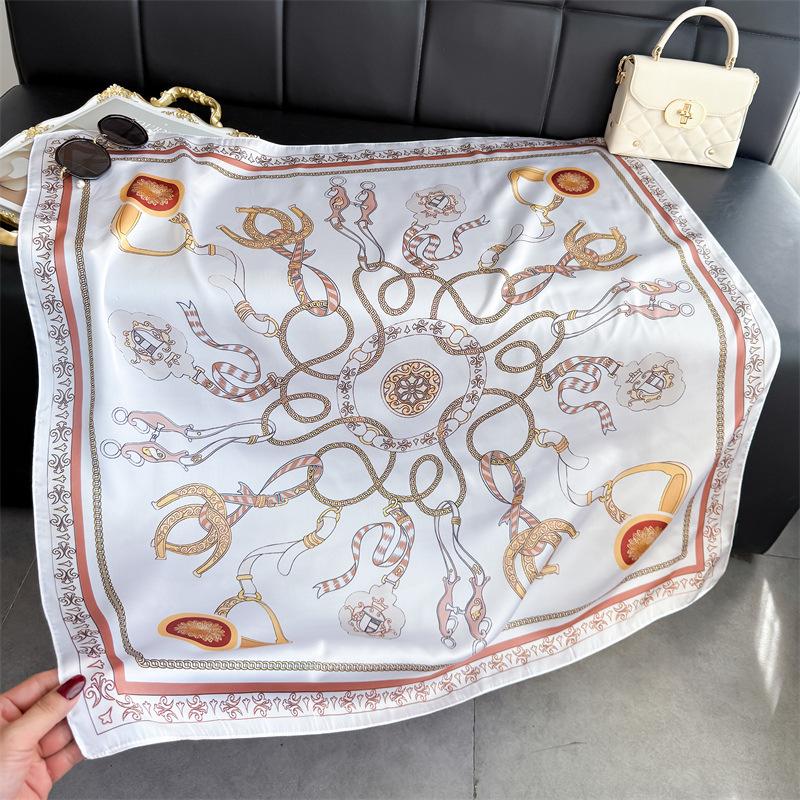 New European Court Imitation Silk High-end Square Scarf Silk Scarf Printed Shawl Scarf Sunscreen Scarf Headscarf Scarf
