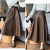 Fashionable A-line Skirt for Women Leather Skirts High Waist Knee-length Skirt