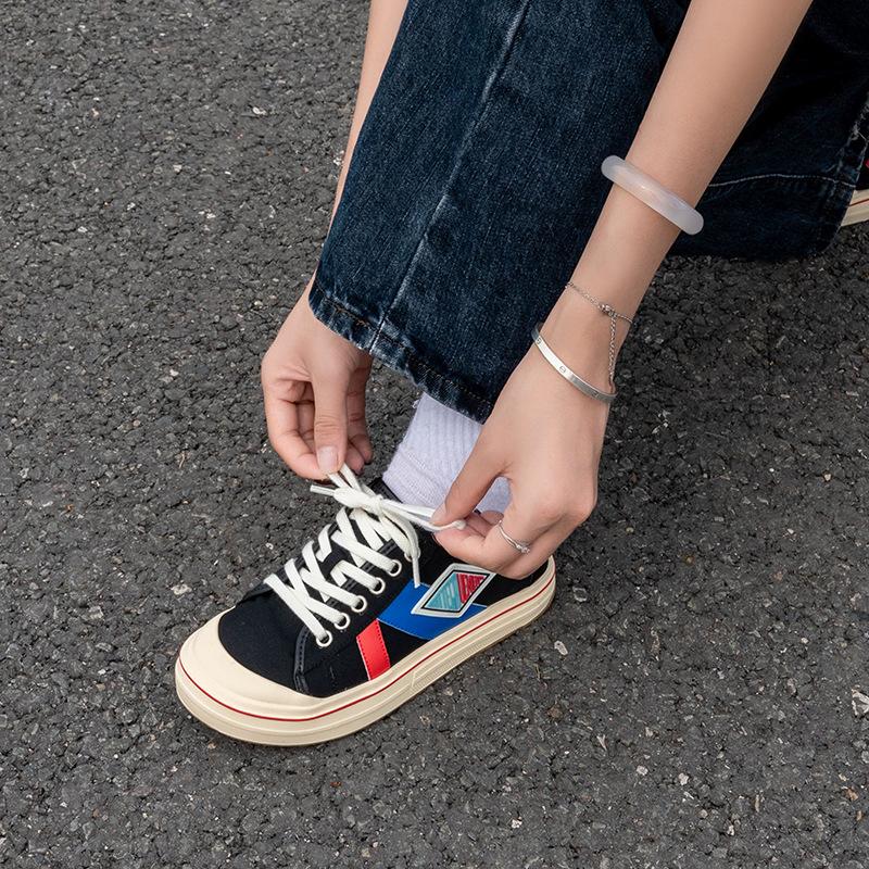 Bv the Same Low-top Board Shoes for Women's New Versatile Retro Lightweight Soft-soled Single Shoes Breathable Color Matching Lace-up Canvas Sh