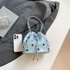 Fashion Rivet Bucket Bags for Women Handbag Hollow Studded Shoulder Crossbody Bag NEW Luxury PU Leather Clutch Ladies Purses