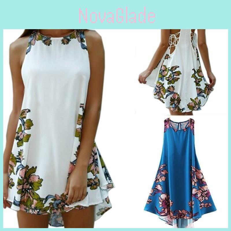 Elegant Sexy Vest Skirt Sleeveless Short Skirt Printed Flower Casual Dress For Women S-xxl