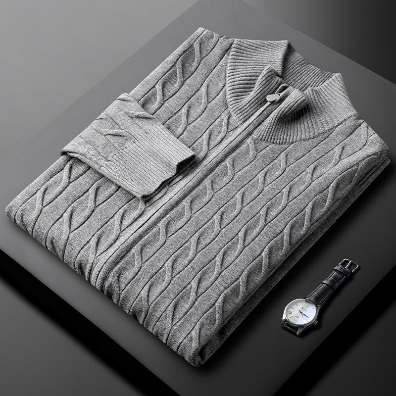 Men s Light Luxury Stand Collar Cable Knit Cardigan - Slim Fit Zipper Sweater for Autumn/Winter 2025 M