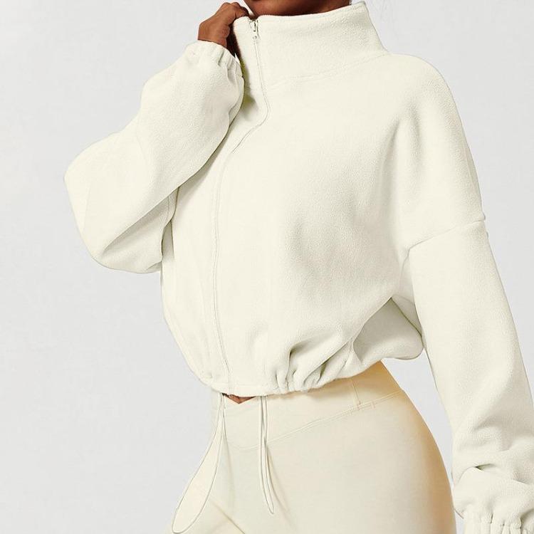 Women's Fashion Fleece Pullover Solid Color Sweatshirt Top with Warm Stand Collar Zipper Long Sleeve
