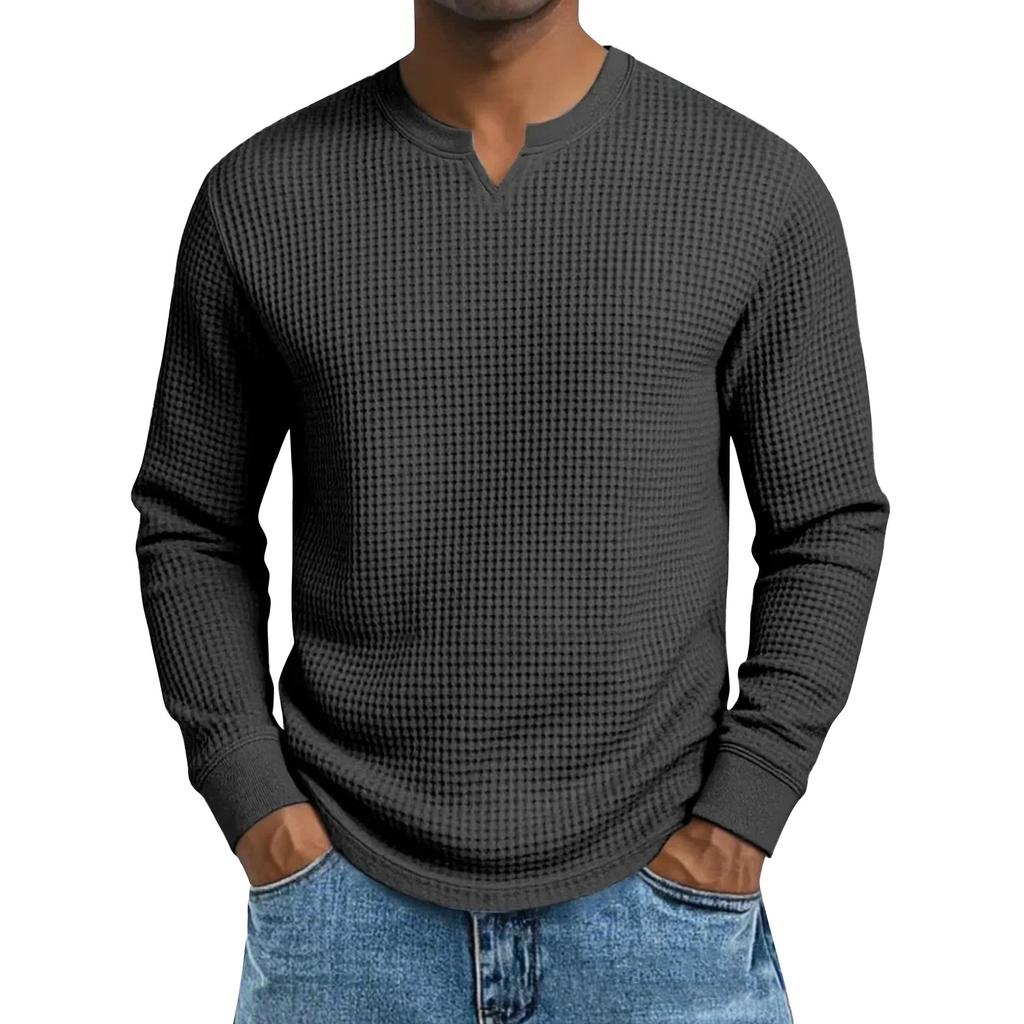 Men's Solid Color V-Neck Long-Sleeved Top Men's Sports Plus Size Casual V-Neck Top