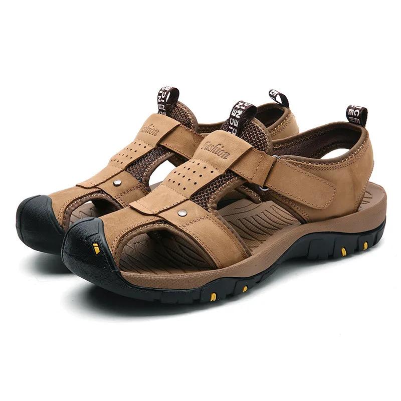 2025 New Summer Genuine Leather Men Sandals Men's Outdoor Casual Sandals Slippers Fashion Plus Size Men Walking Shoes Sneakers