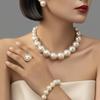 Exaggerated Beaded Pearl Necklace & Earring Set with Ring & Bracelet - Women's Bridal Accessories