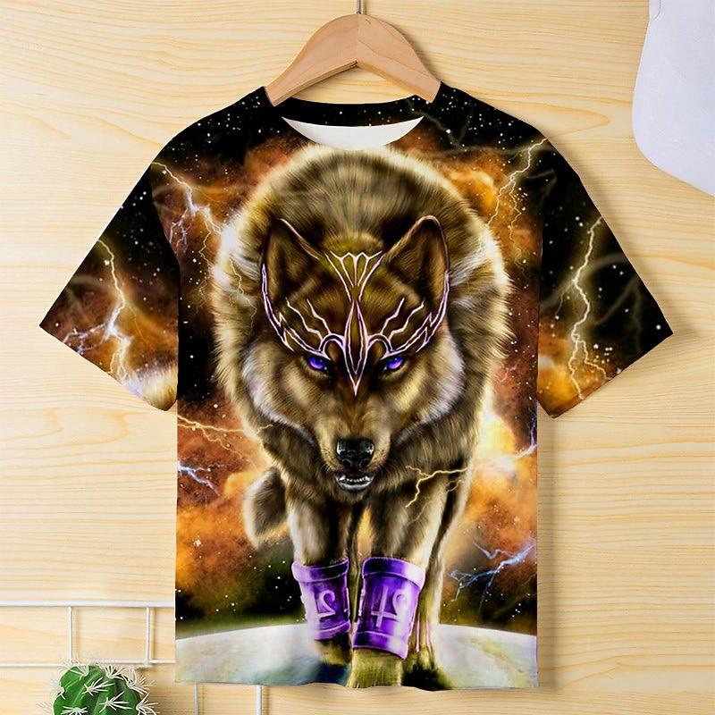 3D Pattern Animal Print Children's T-shirt Short Sleeved Summer Sports Fashion Street Casual Top