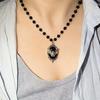 Gothic Punk Silver Color Vampire Bat Relief Oval Pendant Black Bead Chain Necklace for Women Halloween Party Witch Jewelry Gifts