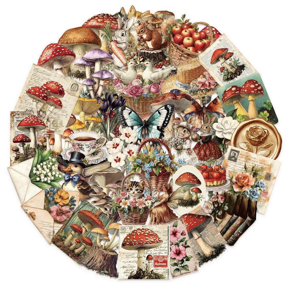 

50Pcs Retro Mushroom Graffiti Stickers Handmade Account DIY Luggage Notebook Motorcycle PET Waterproof Decals