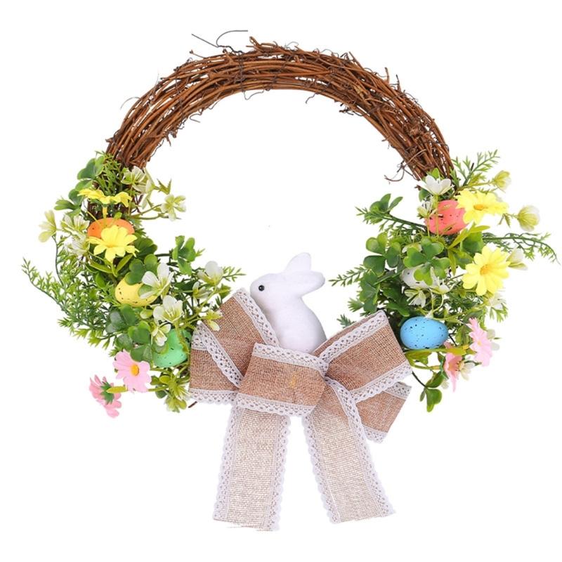 Easter Wreath for Front Door Home Decorations Photoshoots Bowknot Wreath Hanging Decor Easter Rabbit Wreath Ornament