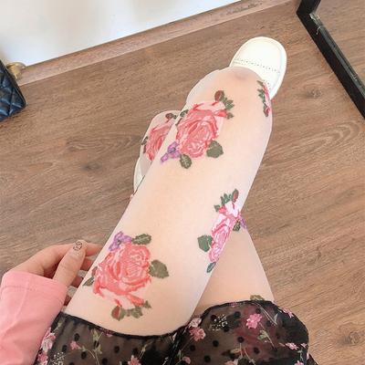 White Stockings Spring/Summer Thin French Retro Rose Print