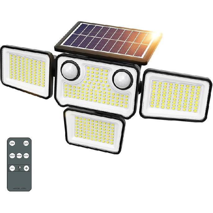 Outdoor Solar Lights for Outside, 324 LED 3000LM Motion Sensor Outdoor Lights Waterproof IP65, 4 Heads Solar Powered Flood Security Light with Remote