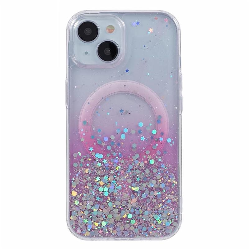 

WANLONFENG JWT Series For iPhone 15 Glitter Sequin TPU+Acrylic Magnetic Phone Case with Screen Film+Lens Film Pink