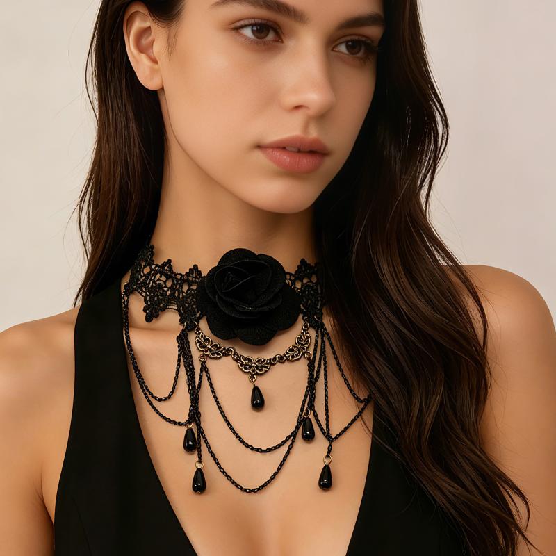 Neue Sexy Gotische Choker Kristall Schwarze Spitze Hals Choker Halskette Vintage Damen Chocker Steampunk Schmuck
