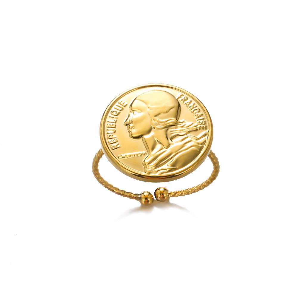 

Gold Color Stainless Steel Coin Ring Mariana Portrait Adjustable Circlet Fashion Elegant Jewelry Accessories For Women Gift resizable&Gold-color