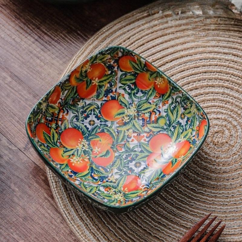 1PC Ceramic Tableware Bohemian Style Retro Home Tableware Creative Dim Sum Plate Fruit Plate Household Goods