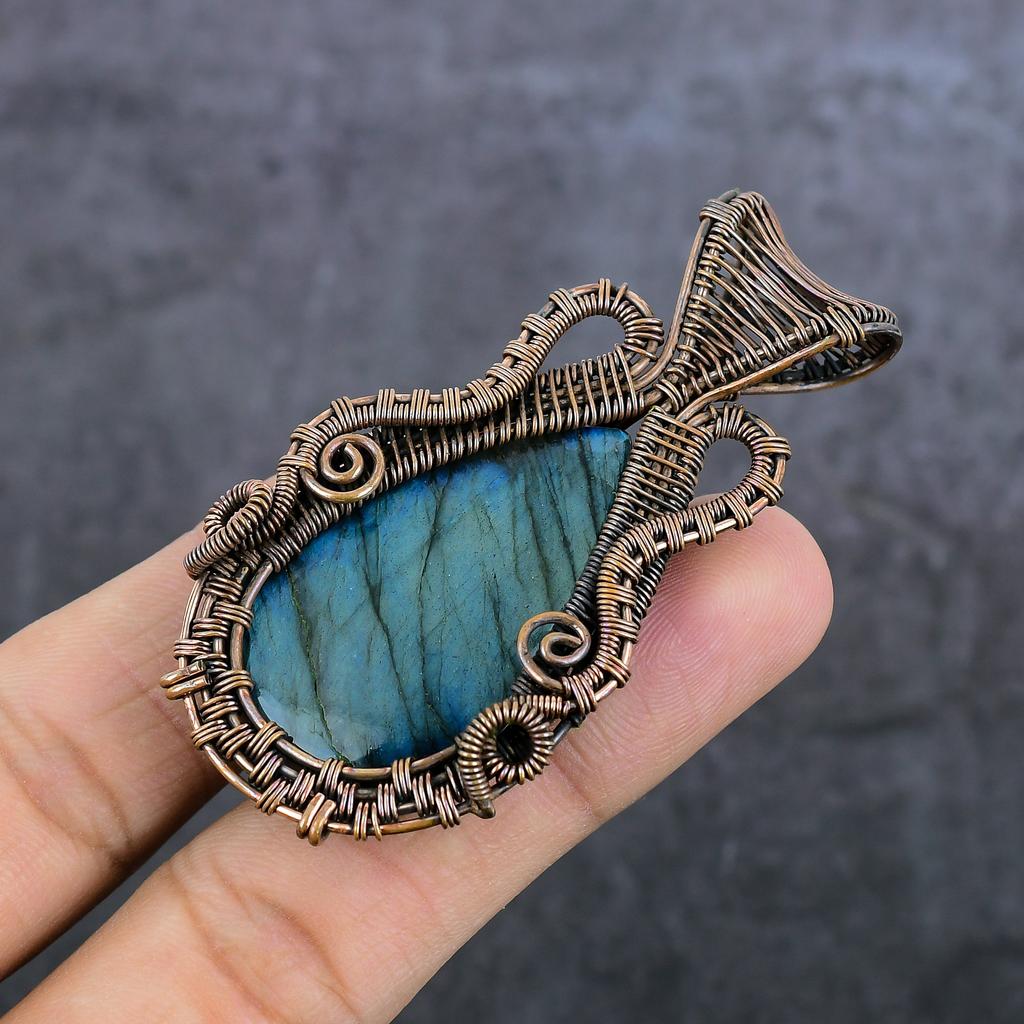 Labradorite Handmade Copper Wire Wrap Jewelry Pendant 2.76" Q8l10