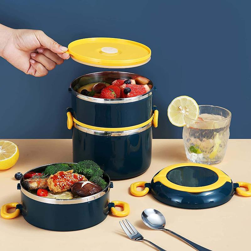 Bento Box pro dospělé/dospívající, Nerezový Bento Box Box na oběd s taškou/náčiním, Velkokapacitní nepropustné tepelné stohovatelné obědové nádoby pro