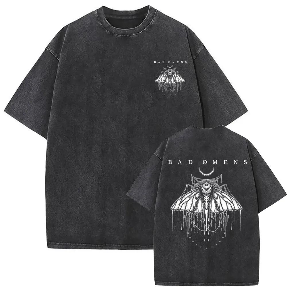 Washed Vintage Bad Omens T-Shirt Fun Moth Pattern T-Shirt Women's Fashion Casual Hip Hop Streetwear T-Shirt Women's