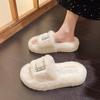 Fashion Slippers Women Fluffy Flip Flops Furry Slides Slipper Ladies Shoes Crystal Hollow Flat Faux Fur Sandals Decor Platform Footwear