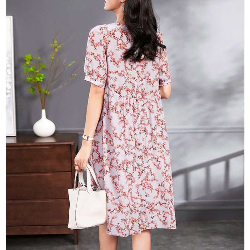 Robe Mi-longue en Soie Fleur de Prunier d'Été