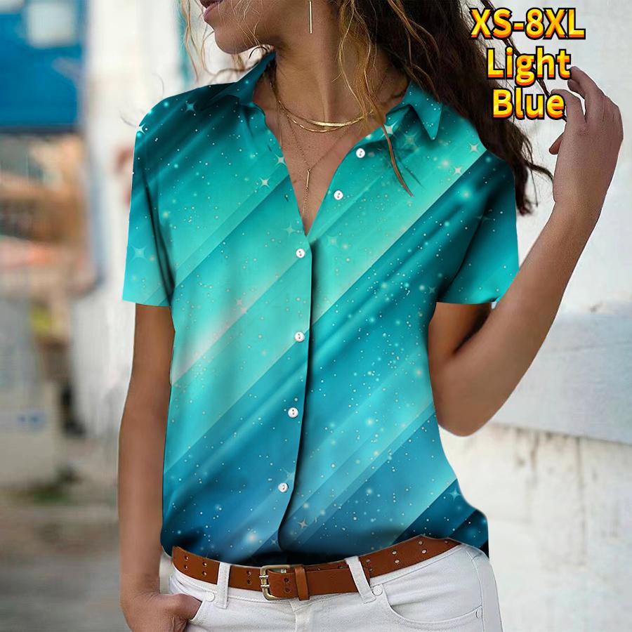 2025 Summer New Fashion Women's Abstract Printed Short Sleeve V-neck Casual Button-down Shirt Top