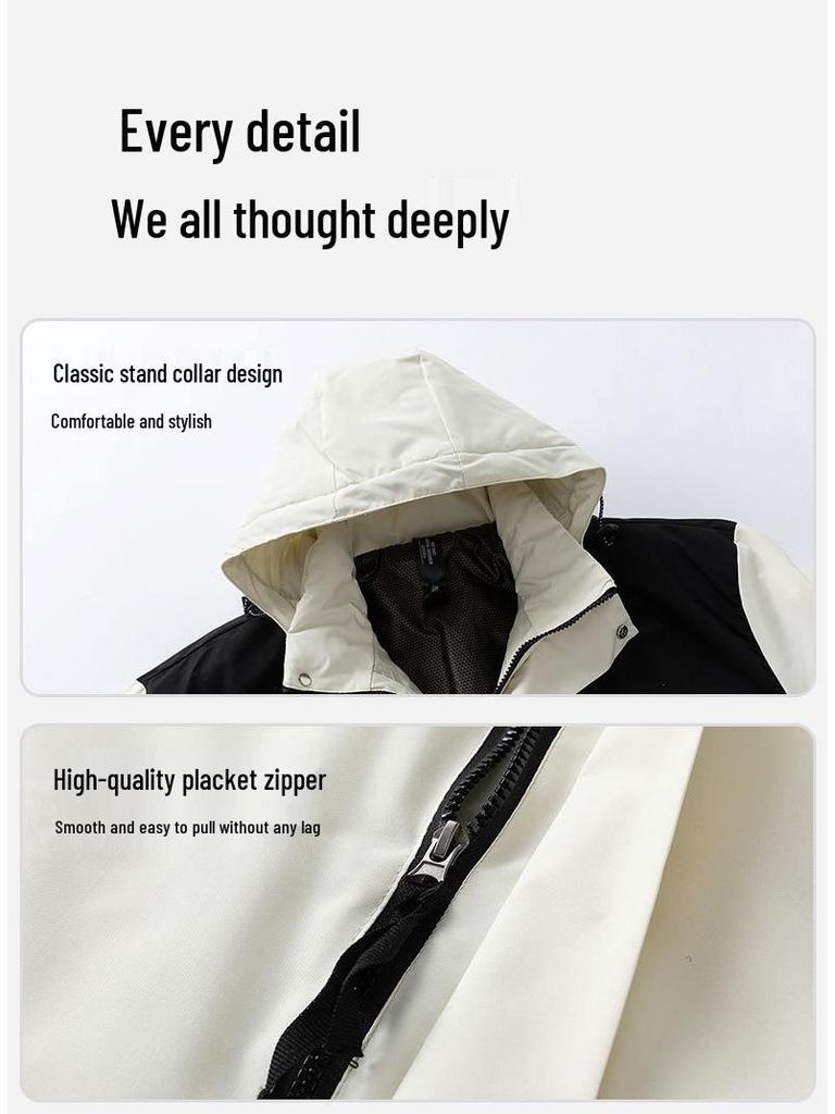 Men's 2025 Winter Color Block Windproof Hooded Cotton Jacket