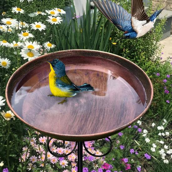 Retro Bird Bath for Outside Metal 5-Prong Stake Base with Bowl Decorative Birdbath Detachable Bird Feeder for Backyard Patio Decor