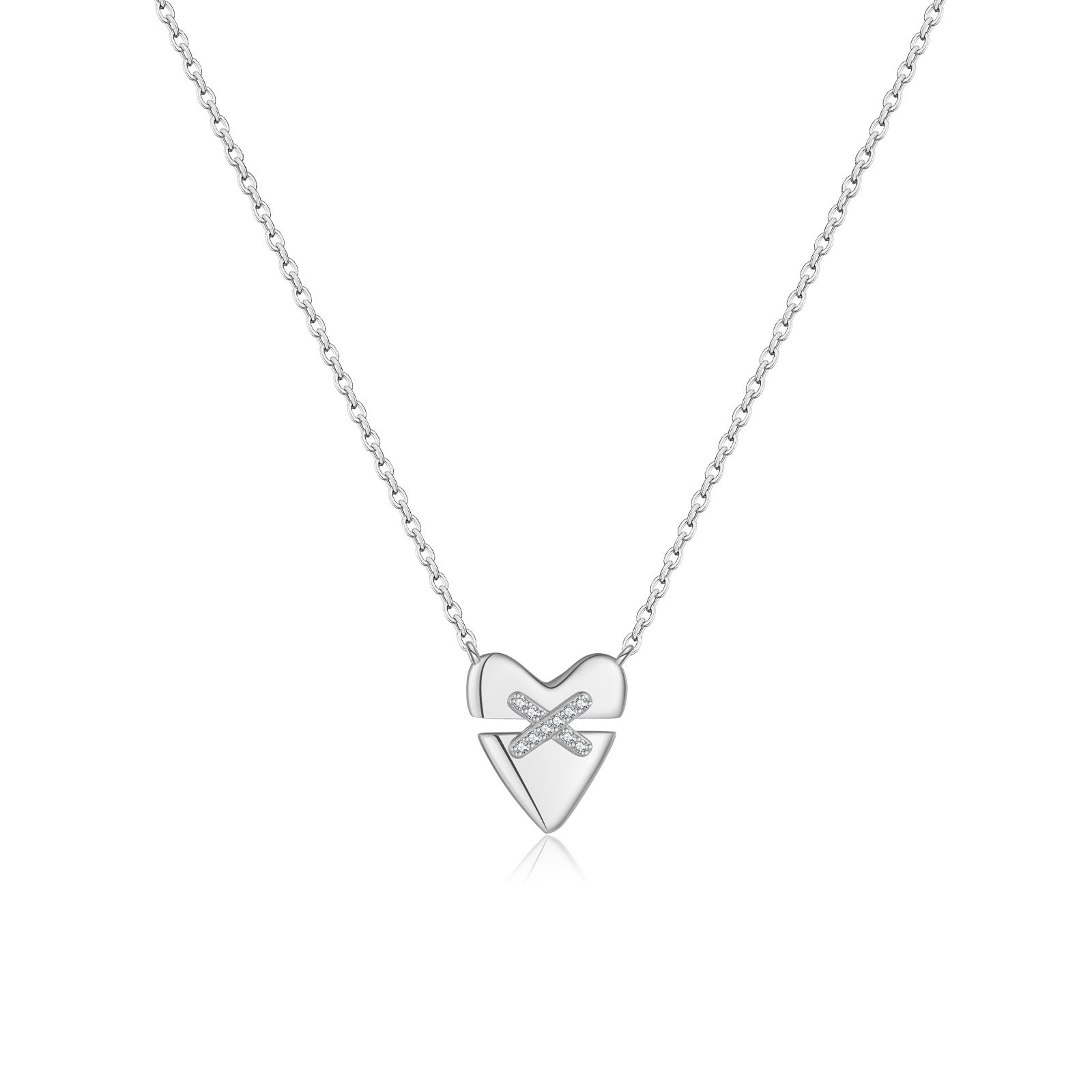 

Sterling Silver Irregular Heart Pendant CZ Zircon Long Necklace Women Winter Luxury Fine New Year Jewelry Gift серебряный