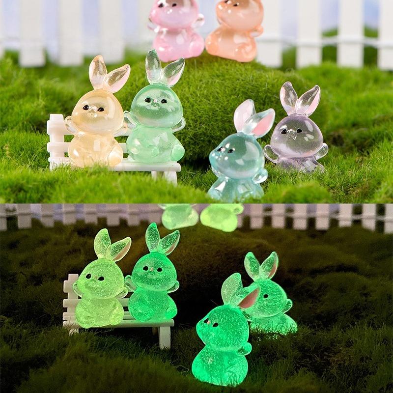 Luminous Little Rabbit Mini Figurine Micro Landscape Decoration Cute Cartoon Miniatures Home Decoration Accessories Gifts