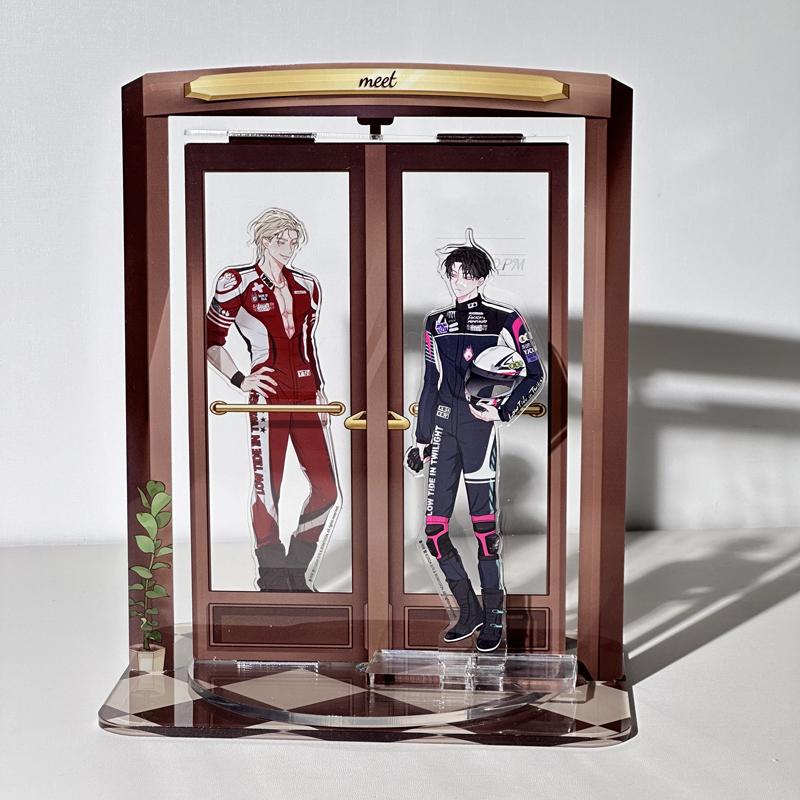 Rotating Door Acrylic Signboard Original Design Ornaments for Desktop Decor Anime Character Standing Background Cartoon Figurine