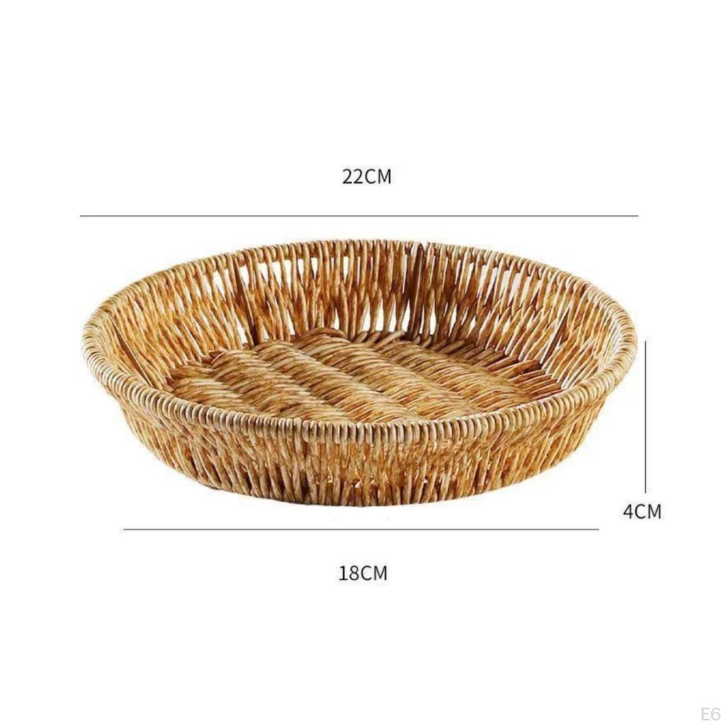 Shallow Woven Fruit Tray | Raised Open Rim, Imitation Rattan Basket, for Kitchen Counter L Oval