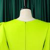 Large Size Women Fashion Solid Dress Ladies Elegant One Piece V Neck Puff Sleeves Swing Dress