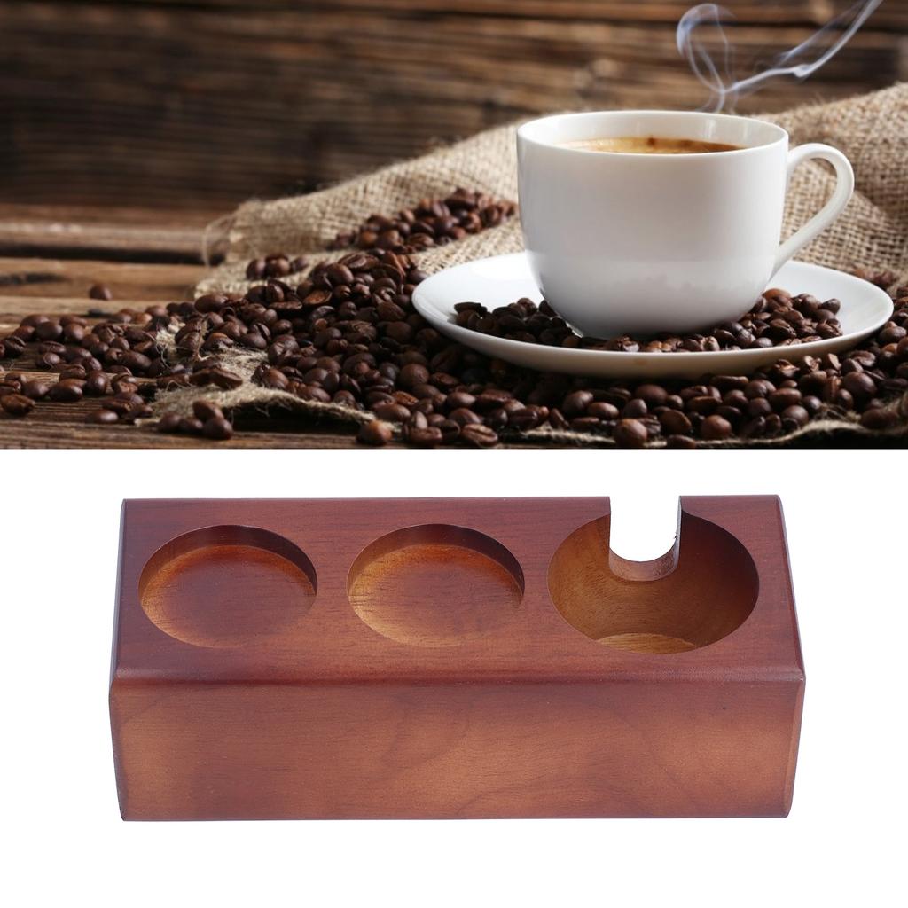 3‑Slots Wood Coffee Tamper Holder Portafilter Storage Stand Tamping Station Coffee Color