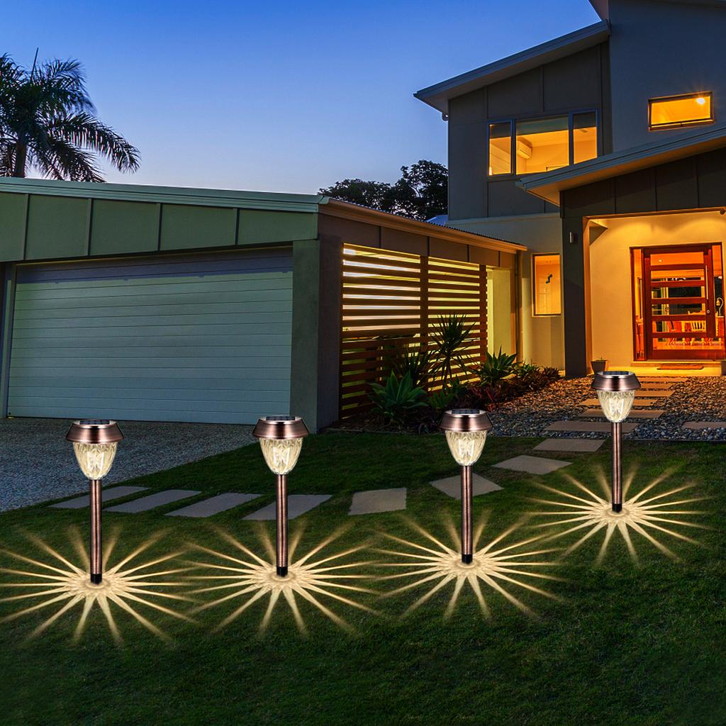 4 PCS Solar Powered Energy LEDs Lawn Light Spike Lamp Sensitive Light Control/ IP44 Water