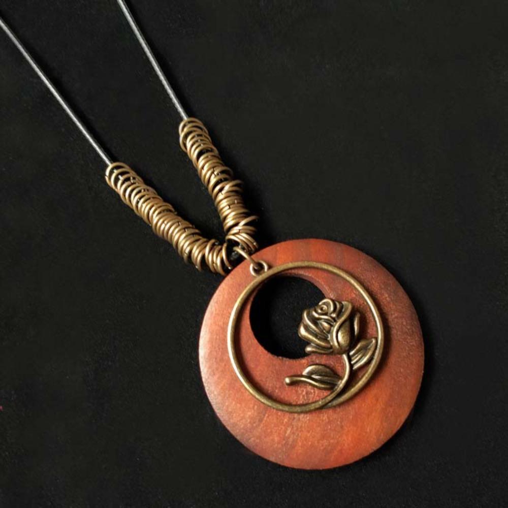 

Round Clothing Pendant Retro Ethnic Sweater Necklace Pendant Neck Accessories Women Girls Rose A