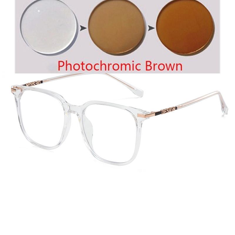 Oversized Tea Frame Square Nearsighted Glasses For Women TR90 Student Light-sensitive Glasses With Diopters 0 -0.5 -0.75 To -6.0