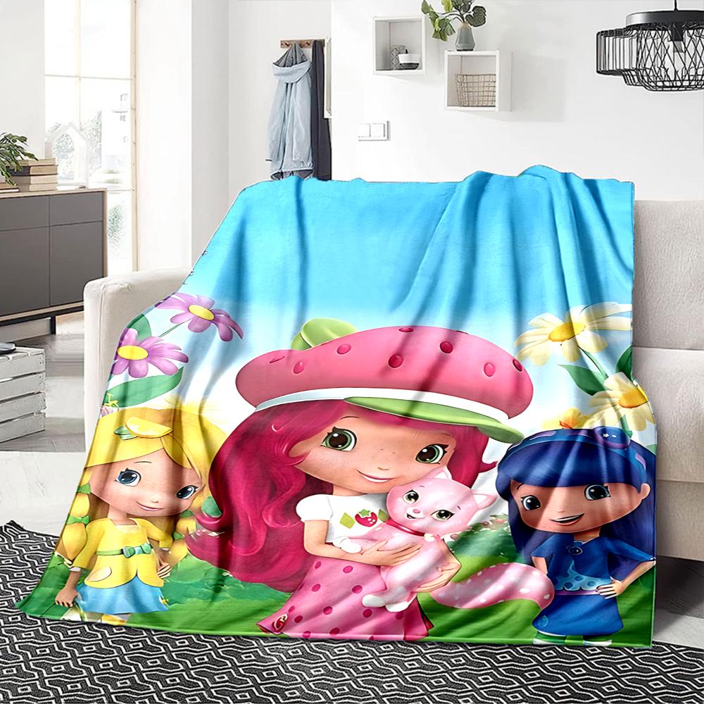 1Pc Strawberry Shortcake Garden Blanket For Couch Bed Plush Cozy Fuzzy Blanket Super Soft Warm Blankets For Fall And Winter 0918255