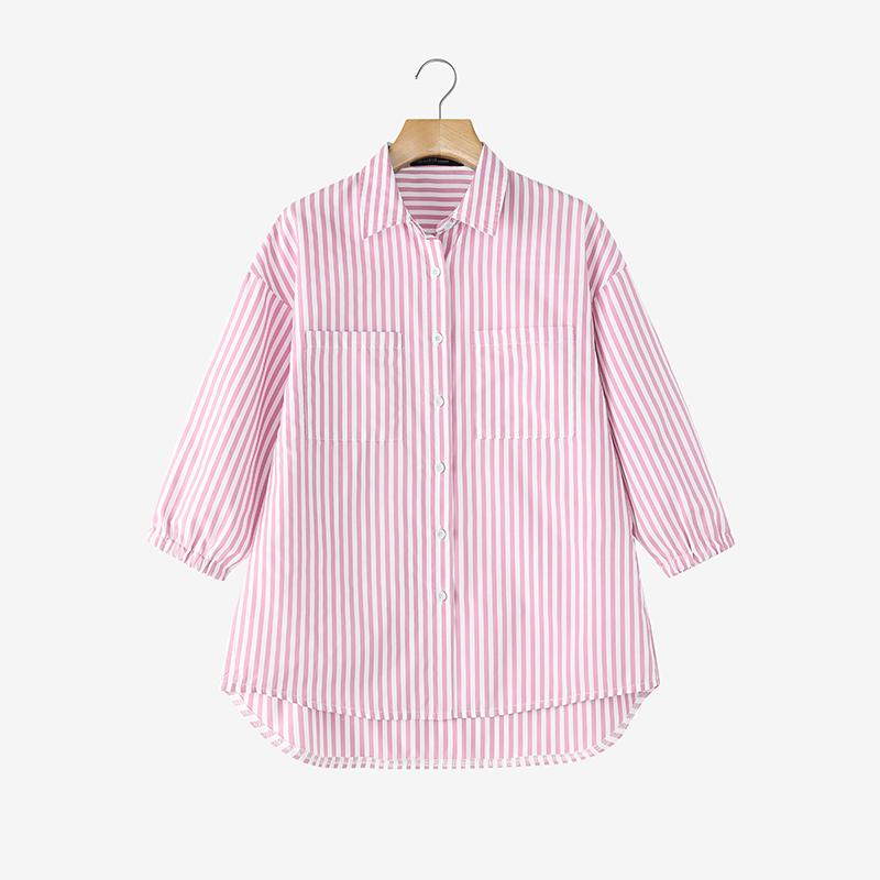 ZANZEA Women Casual Turn Down Collar 3/4 Sleeve Loose Stripe Blouse
